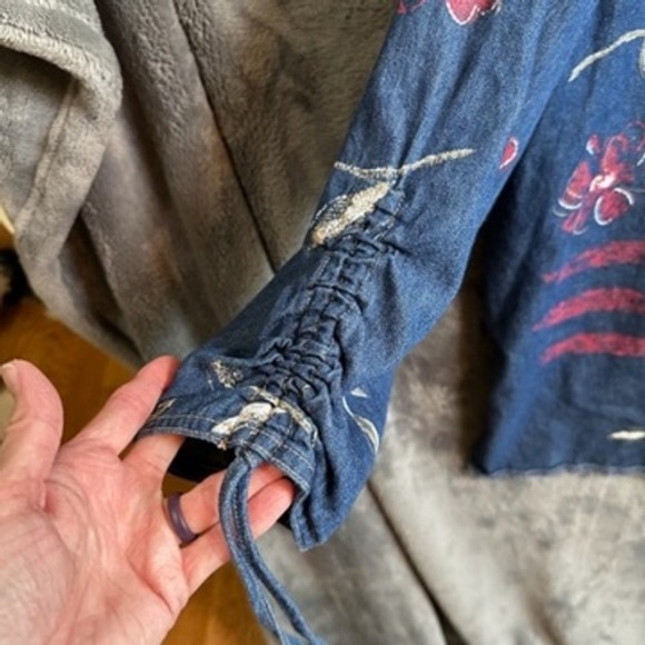 Koret City Blues Denim Button Down Shirt Floral Heart Print Womens 20W - Picture 4 of 8